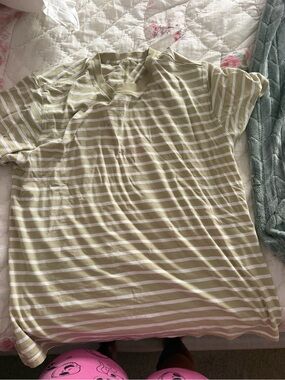 Lululemon Striped Short Sleeve Tee in Light Olive & White